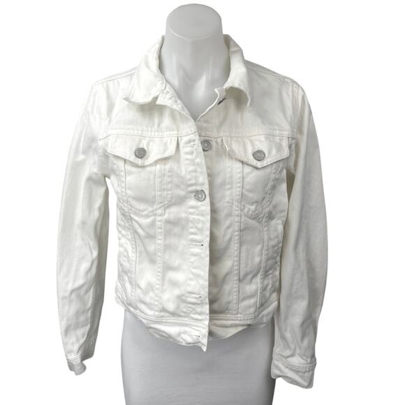 J.Crew Women's White Collar Long Sleeve Button Down Denim Jean Crop Jacket Sz S - Picture 1 of 4